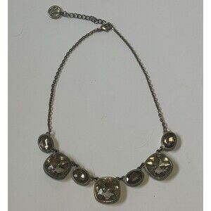 Trifari Statement Necklace Smoke Gray Stones Silver Tone 15 Inch Vintage